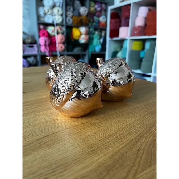 Rose Gold Ceramic Acorn Fall Decor Set of 3 - Picture 1 of 5